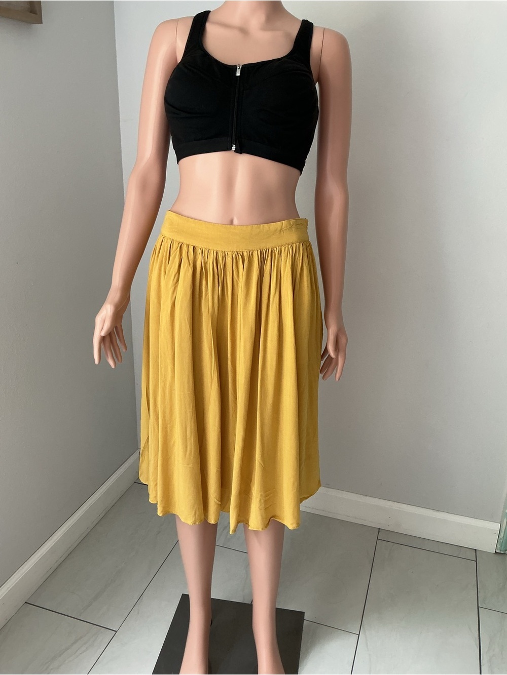 Mikarose Mustard Gathered Midi Skirt M